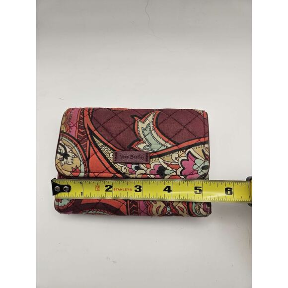 Vera Bradley Trifold Wallet Paisley Quilted Zip Coin ID Window Purple Red - Picture 4 of 9